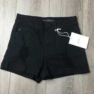 NWT KanCan Shorts Cuffed Estilo High Rise Distressed Denim Shorts Black Size 23
